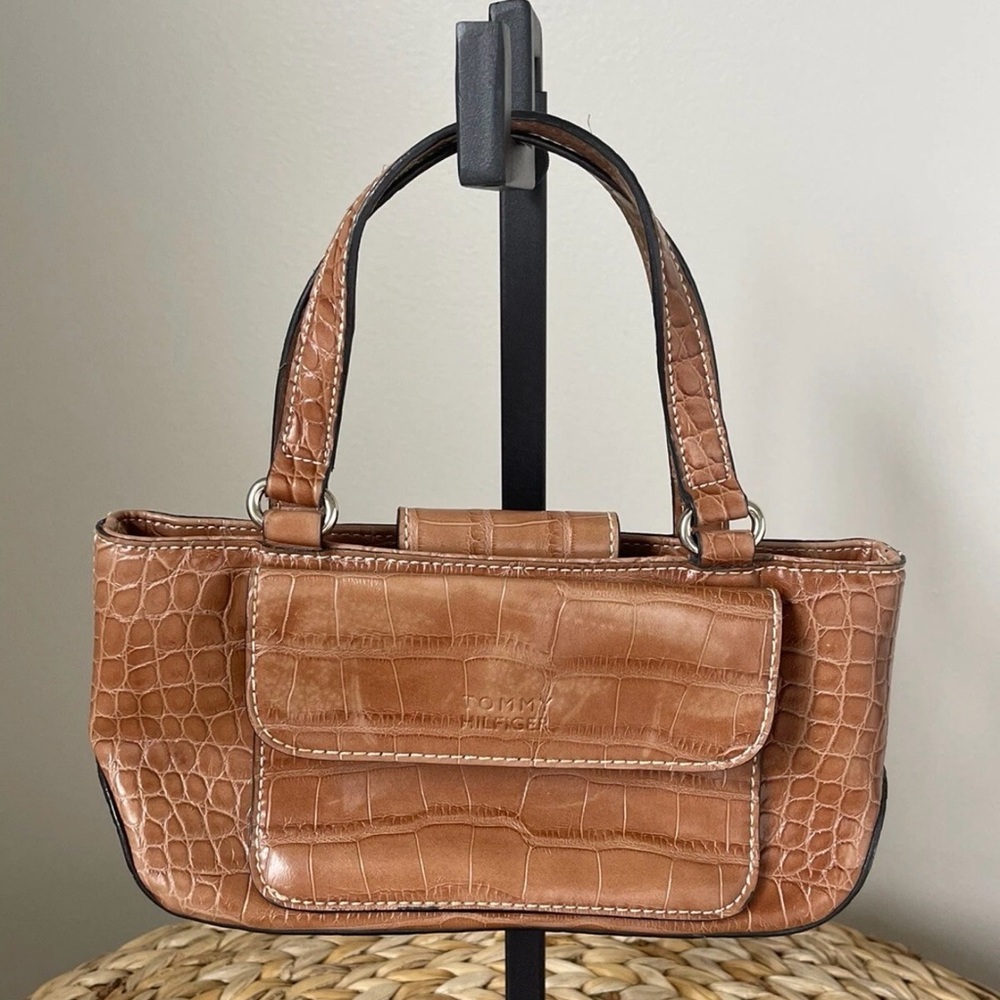 Tommy Hilfiger Tan Croc-Embossed‎ Mini Bag